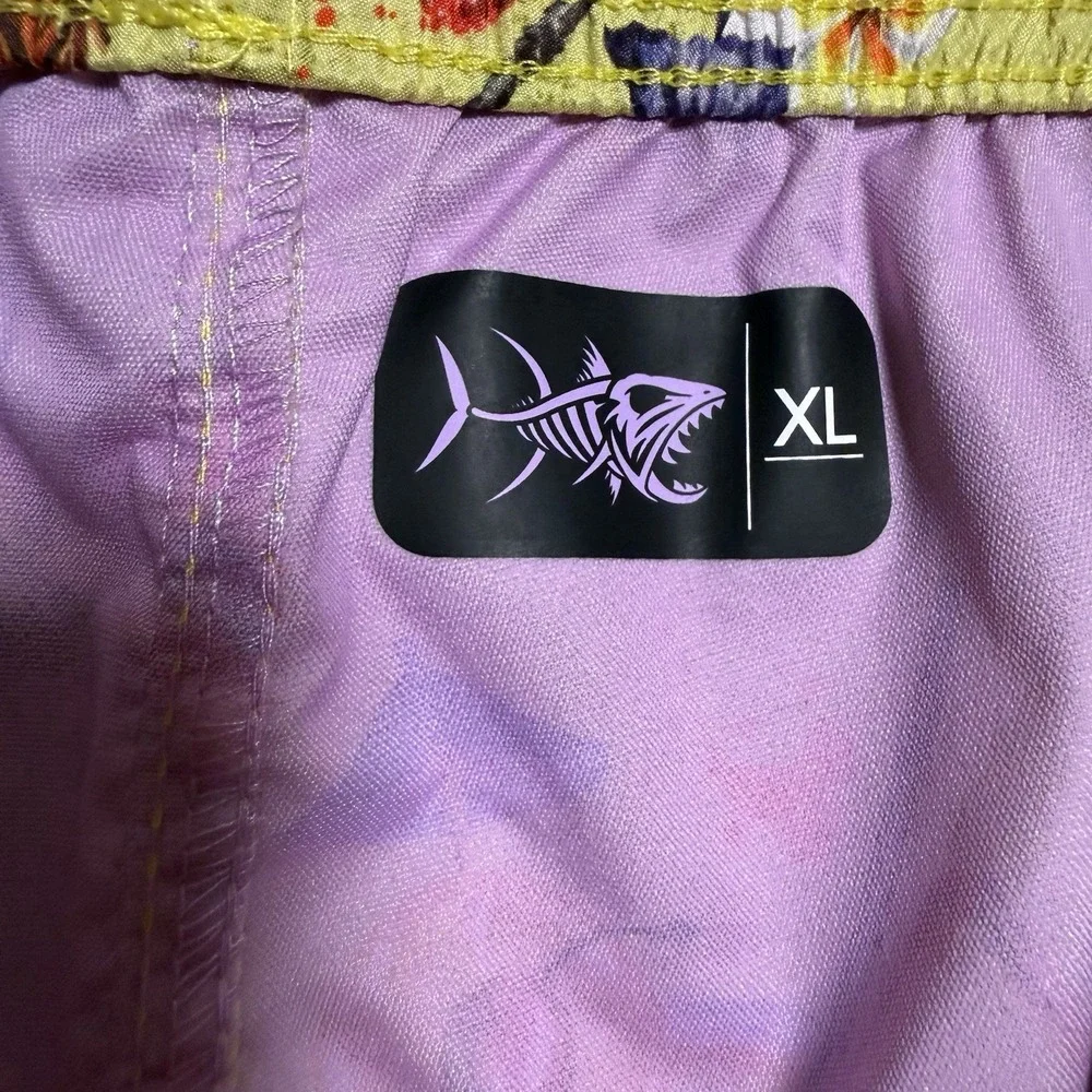 Psycho Tuna Swim Trunks Board Pool Shorts Mens X Large Tropical Cocktails Yellow
